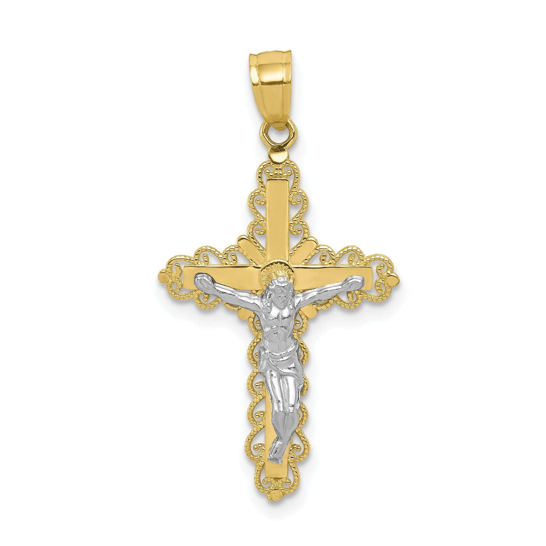 10k Two Tone Gold Filigree Crucifix Pendant