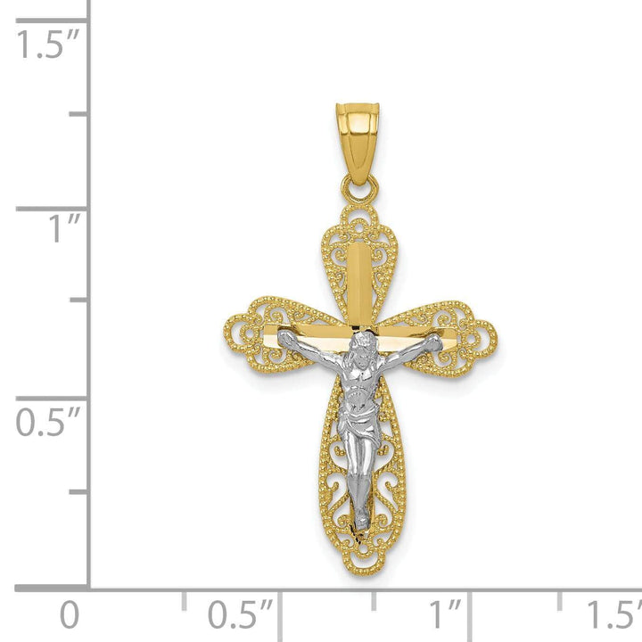 10k Two Tone Gold Filigree Crucifix Pendant