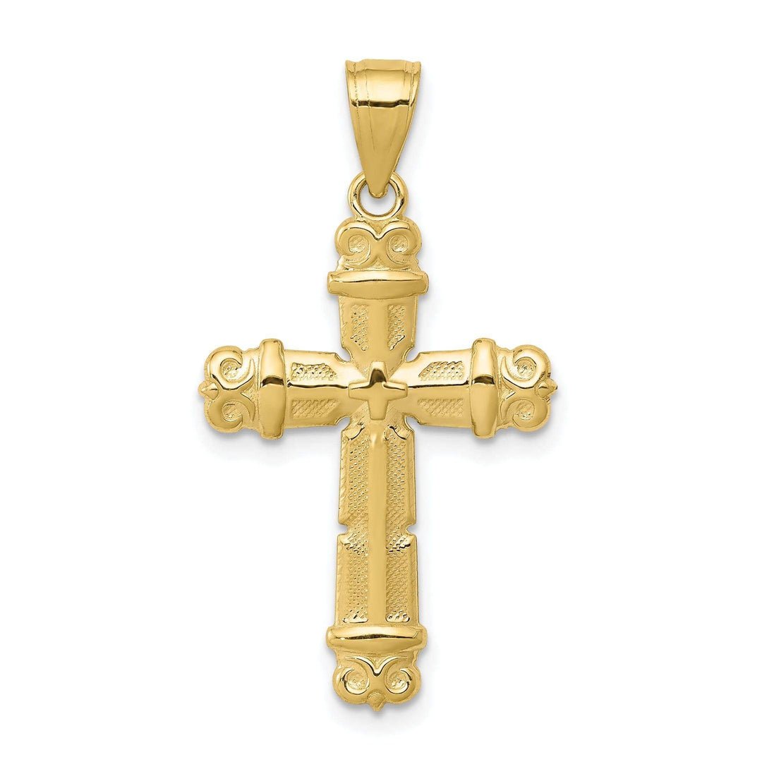 10k Yellow Gold Fleur de Lis Cross Pendant with Polished Finish