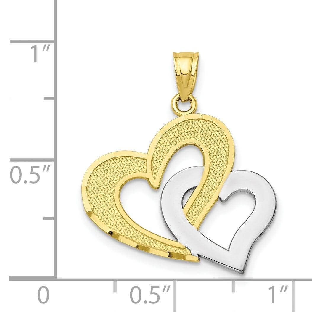 10k Two Tone Gold Double Heart Charm Pendant