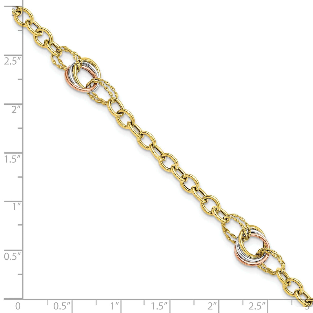 10k Tri-color Gold Polished Fancy Link Bracelet