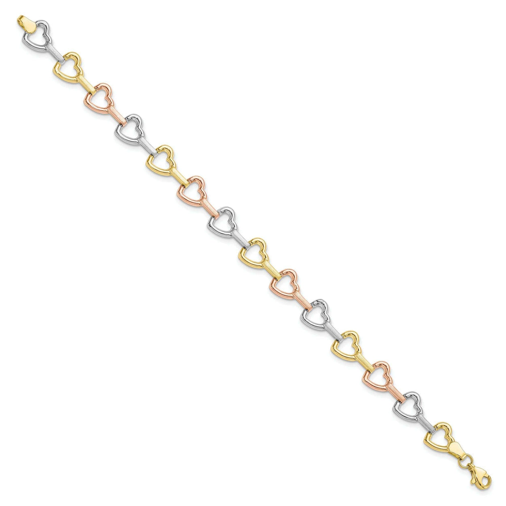 10k Tri Color Gold Heart Bracelet