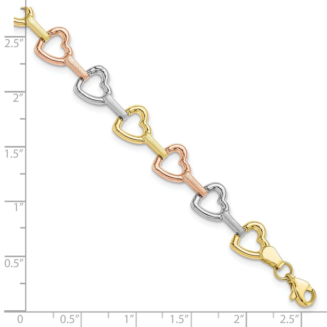 10k Tri Color Gold Heart Bracelet
