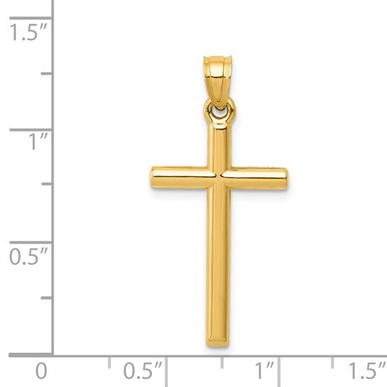 14k Yellow Gold Polished Hollow Cross Pendant