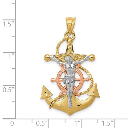 14k Tri Color Gold Mariners Cross Pendant