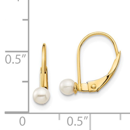 14k Yellow Gold Leverback Culture Pearl Earring