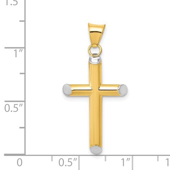 14k Yellow Gold Rhodium 3-D Hollow Cross Pendant
