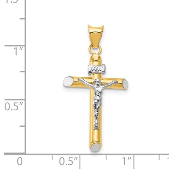 14k Two Tone Gold INRI Crucifix Pendant