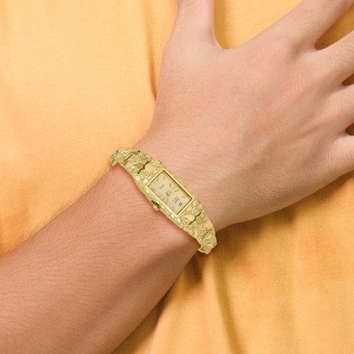 14k Yellow Gold Ladies Rectangular Nugget Watch