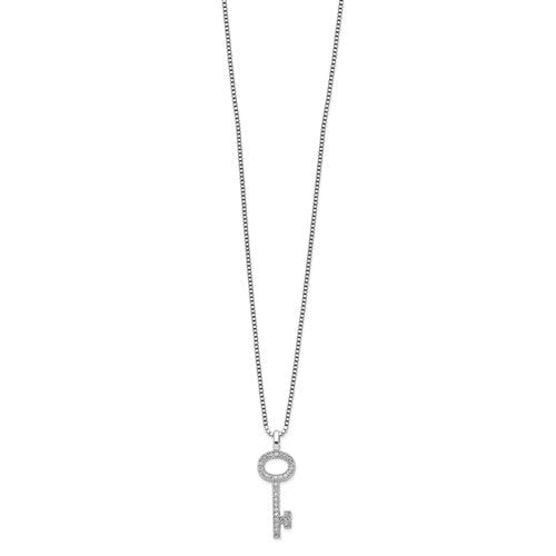 Sterling Silver Cubic Zirconia Key Pendant Necklace