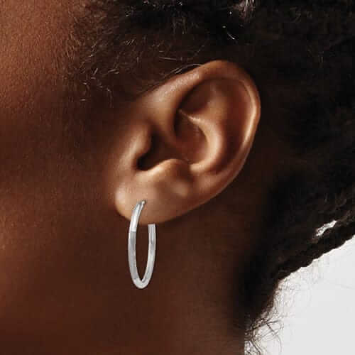 14 White Gold Diamond Cut Endless Hoop Earrings 2mm x 21mm