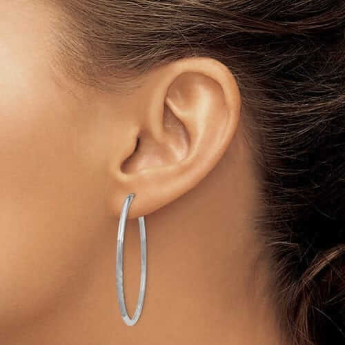 14 White Gold Diamond Cut Endless Hoop Earrings 2mm x 42mm