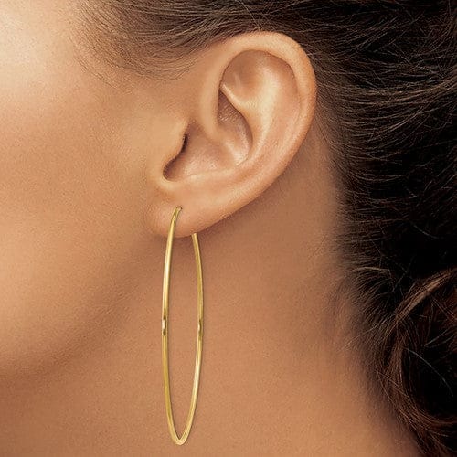 14k Yellow Gold Polished Endless Hoops 1.25mm x 60mm