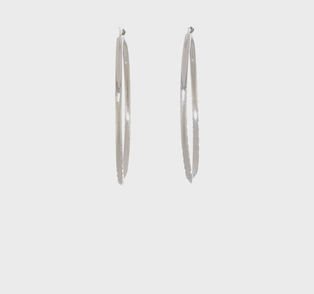 14 White Gold Diamond Cut Endless Hoop Earrings 2mm x 42mm
