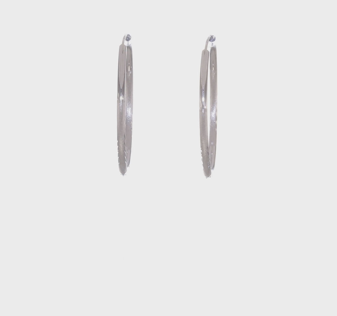 14 White Gold Diamond Cut Endless Hoop Earrings 2mm x 30mm