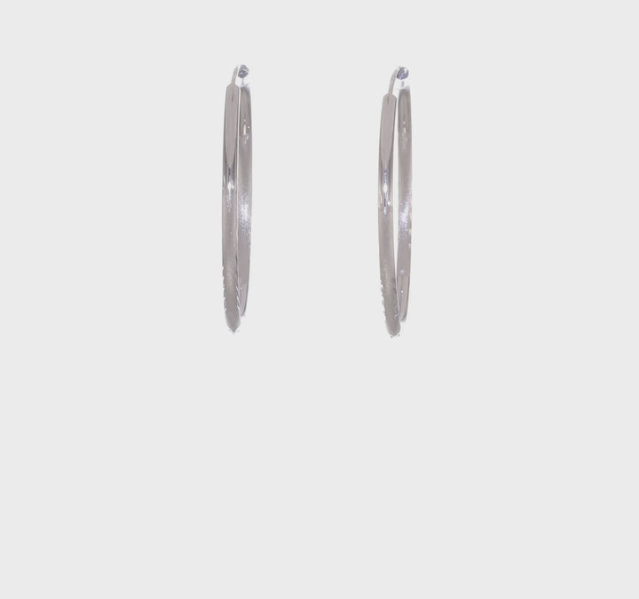 14 White Gold Diamond Cut Endless Hoop Earrings 2mm x 30mm