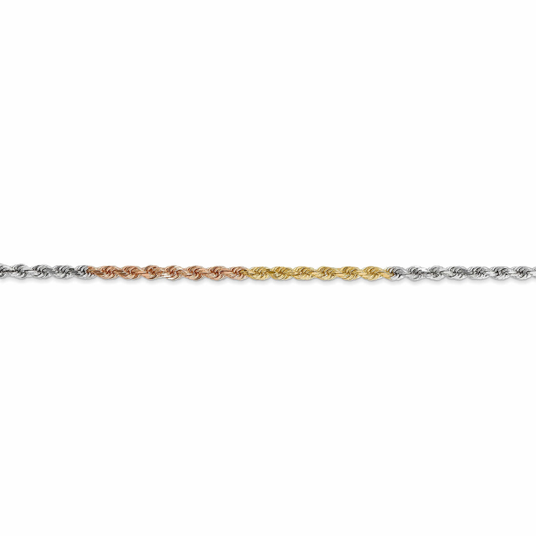 14k Tri Color Gold 2.5mm Diamond Cut Rope Chain