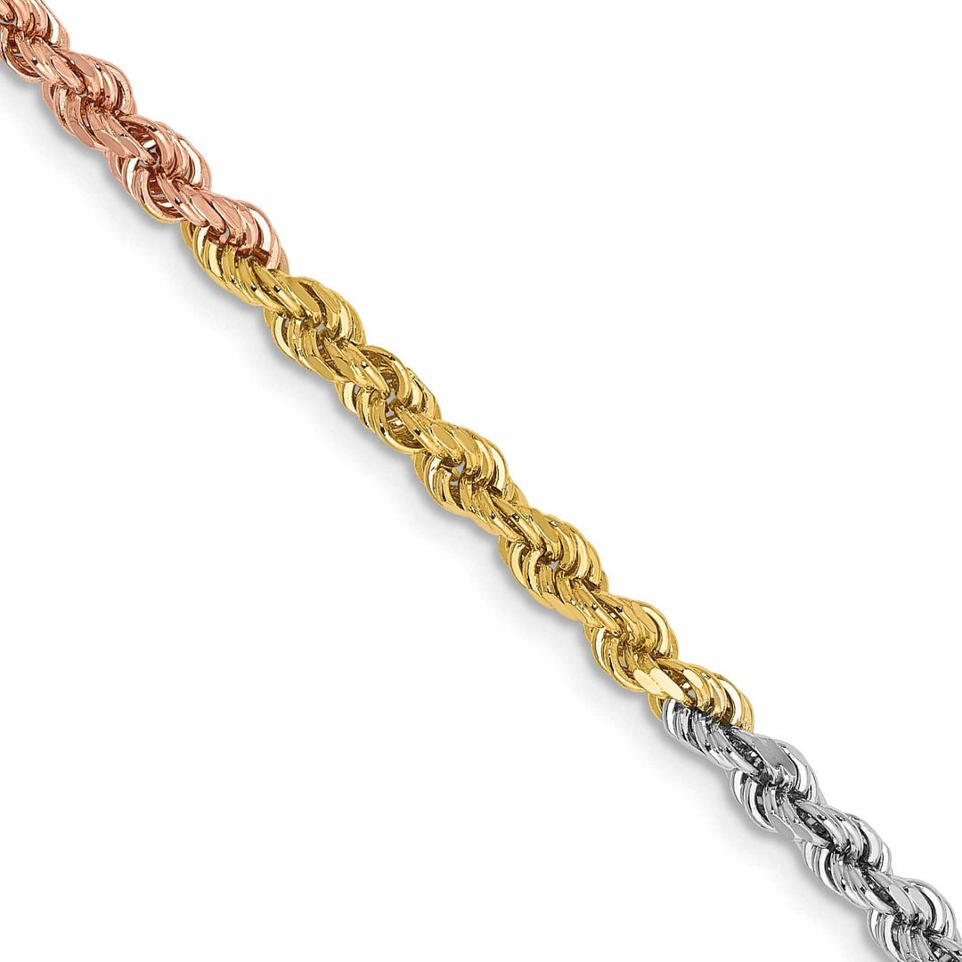 14k Tri Color Gold 2.9mm Diamond Cut Rope Chain
