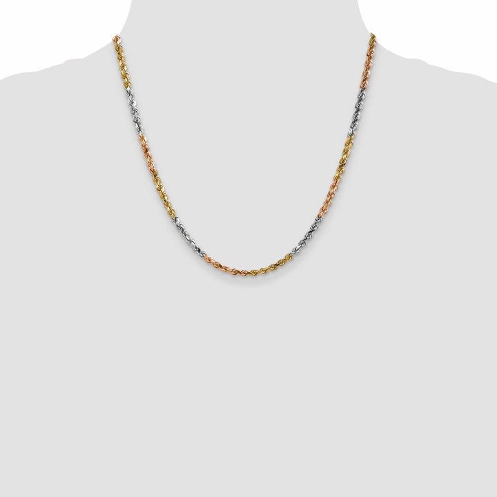 14k Tri Color Gold 4.00m Diamond Cut Rope Chain