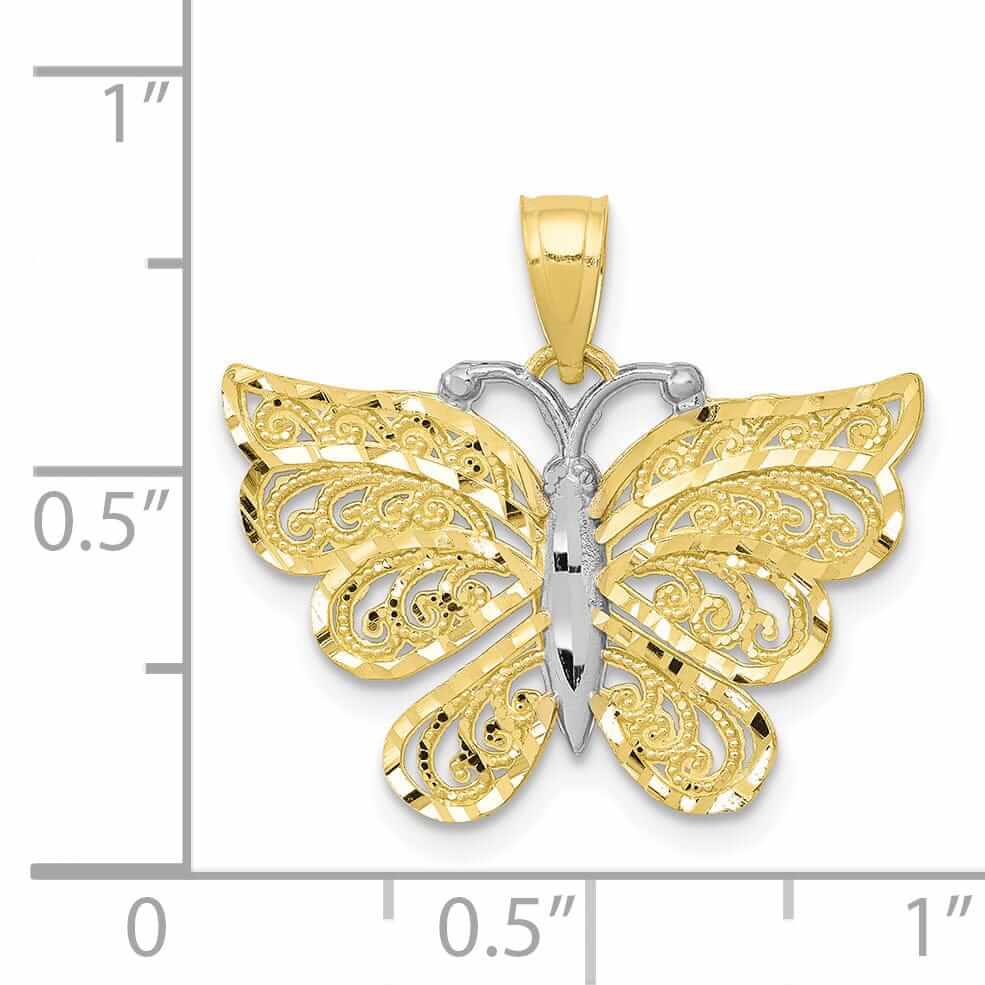 10k Two Tone Gold Polished Butterfly Pendant