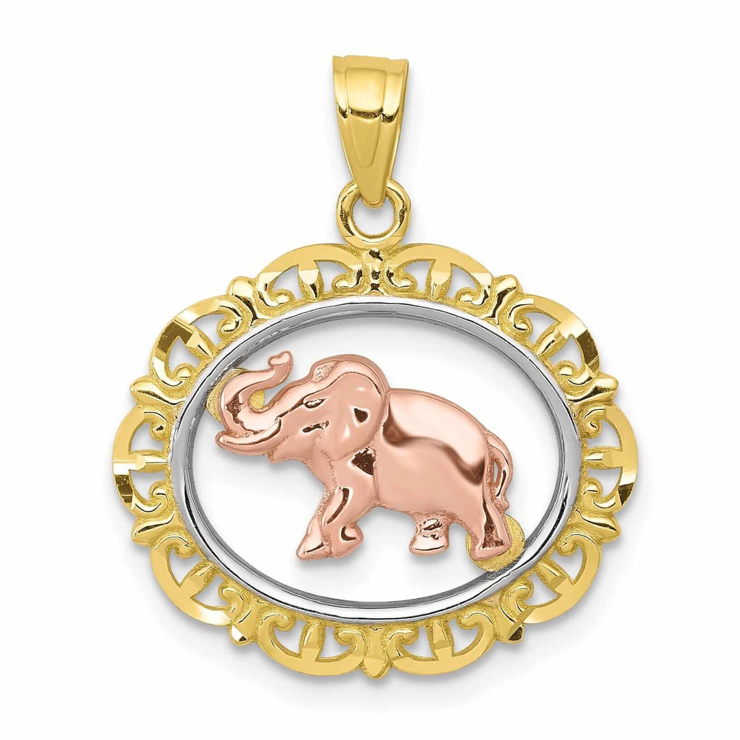 10K Two Tone Gold Rhodium Elephant Pendant