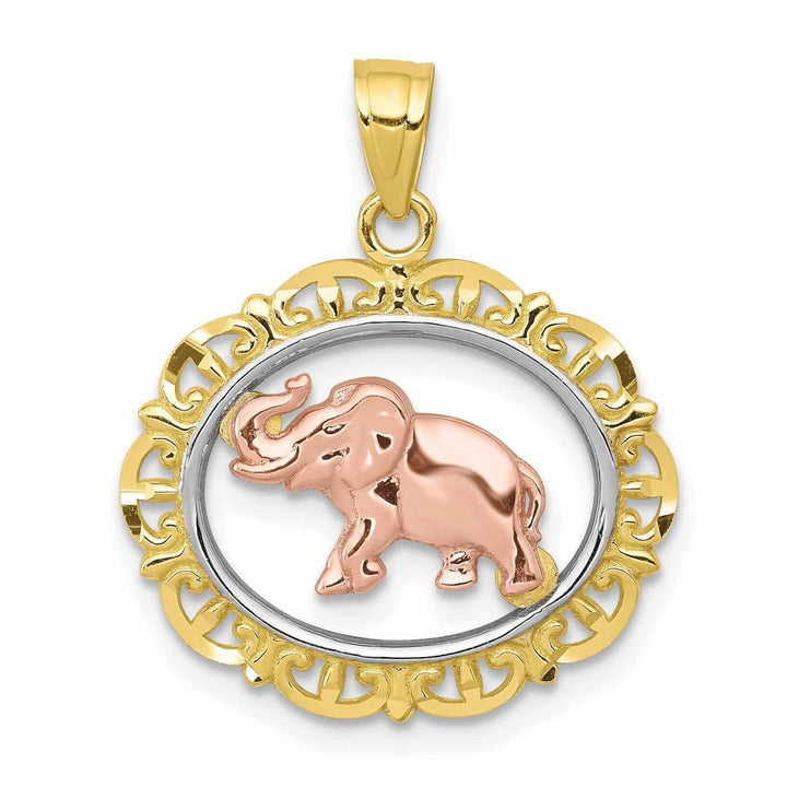 10K Two Tone Gold Rhodium Elephant Pendant