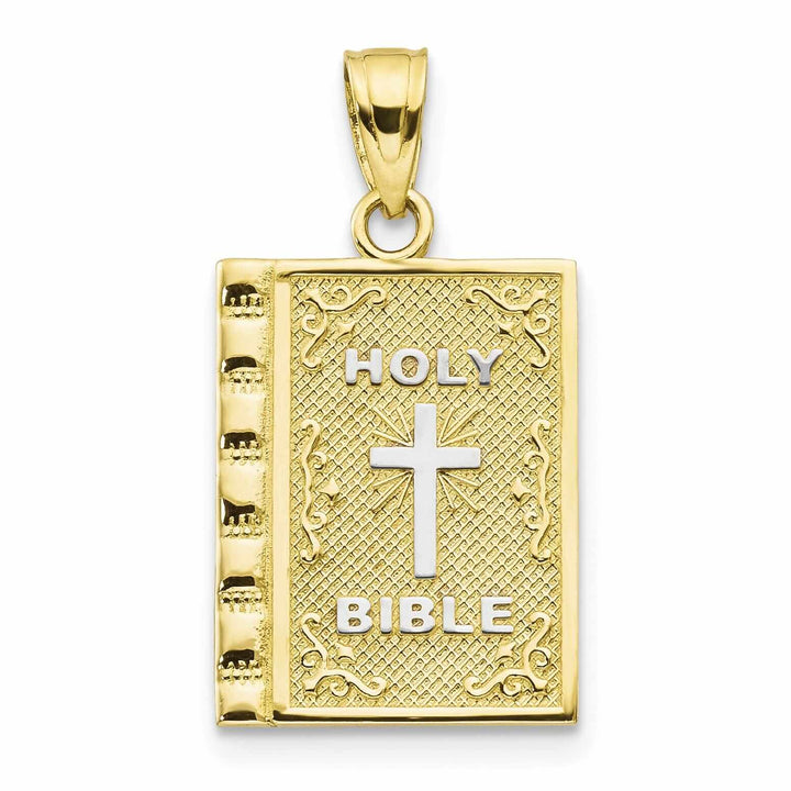 10k Two Tone Gold Polish Holy Bible Book Pendant