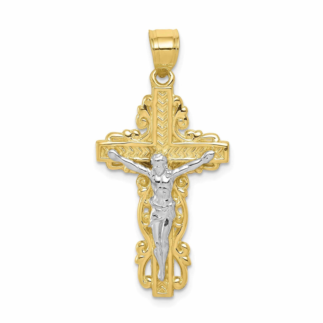 10k Two Tone Gold White Rhodium Crucifix Charm