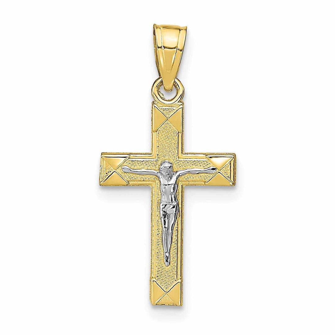 10k Two Tone Gold Polish Small Crucifix Pendant