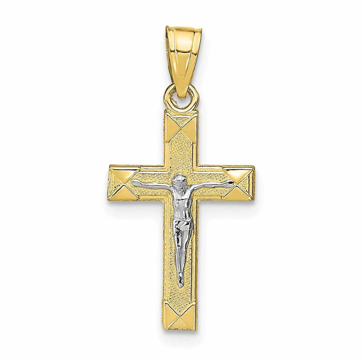 10k Two Tone Gold Polish Small Crucifix Pendant