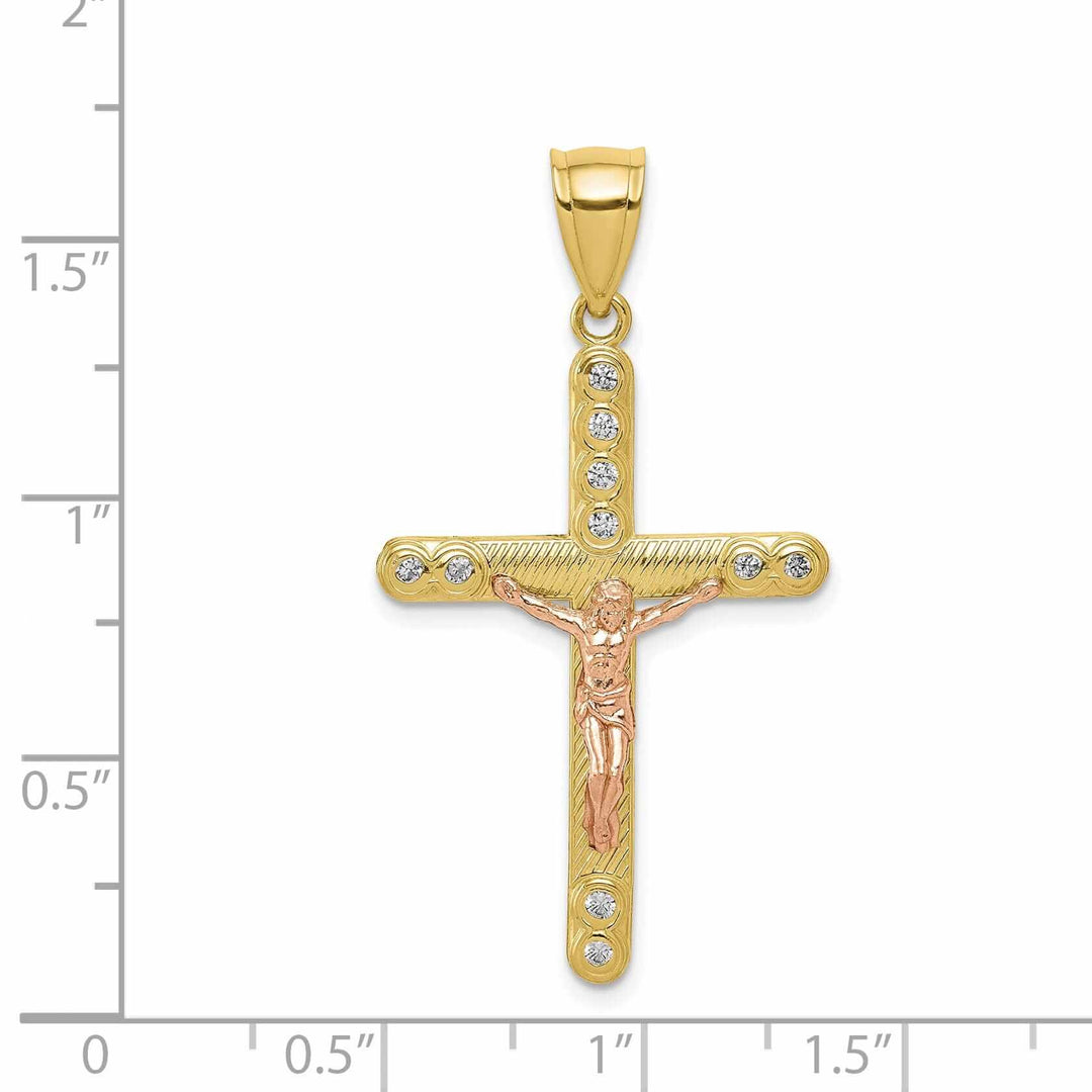 10K Two Tone Gold Polished C.Z Crucifix Pendant