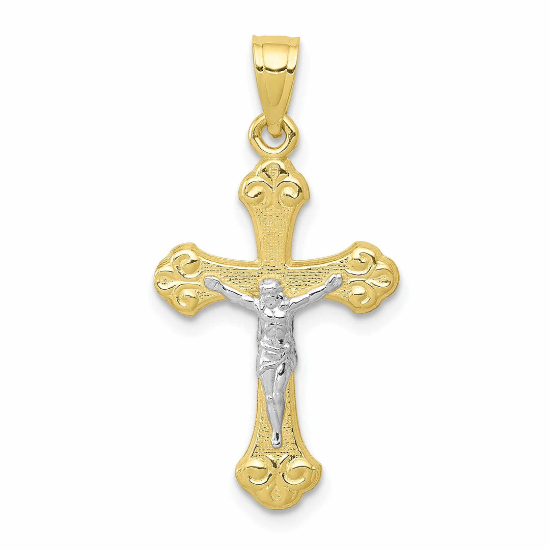 10k Yellow Gold Rhodium Polished Crucifix Pendant