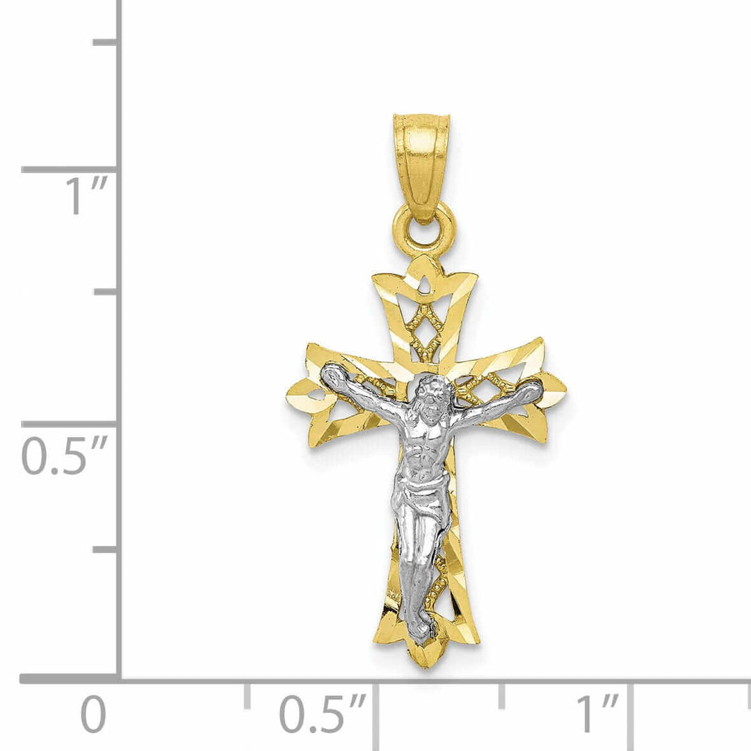10k Yellow Rhodium Gold Polished Crucifix Pendant