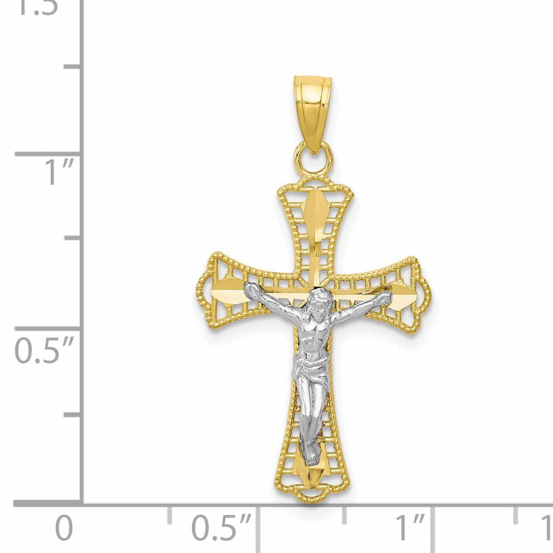 10k Yellow Rhodium Gold Polished Crucifix Pendant