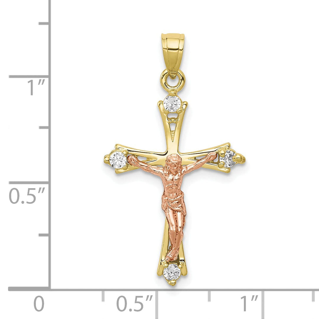 Polished Two-tone Cubic Zirconia Crucifix Pendant