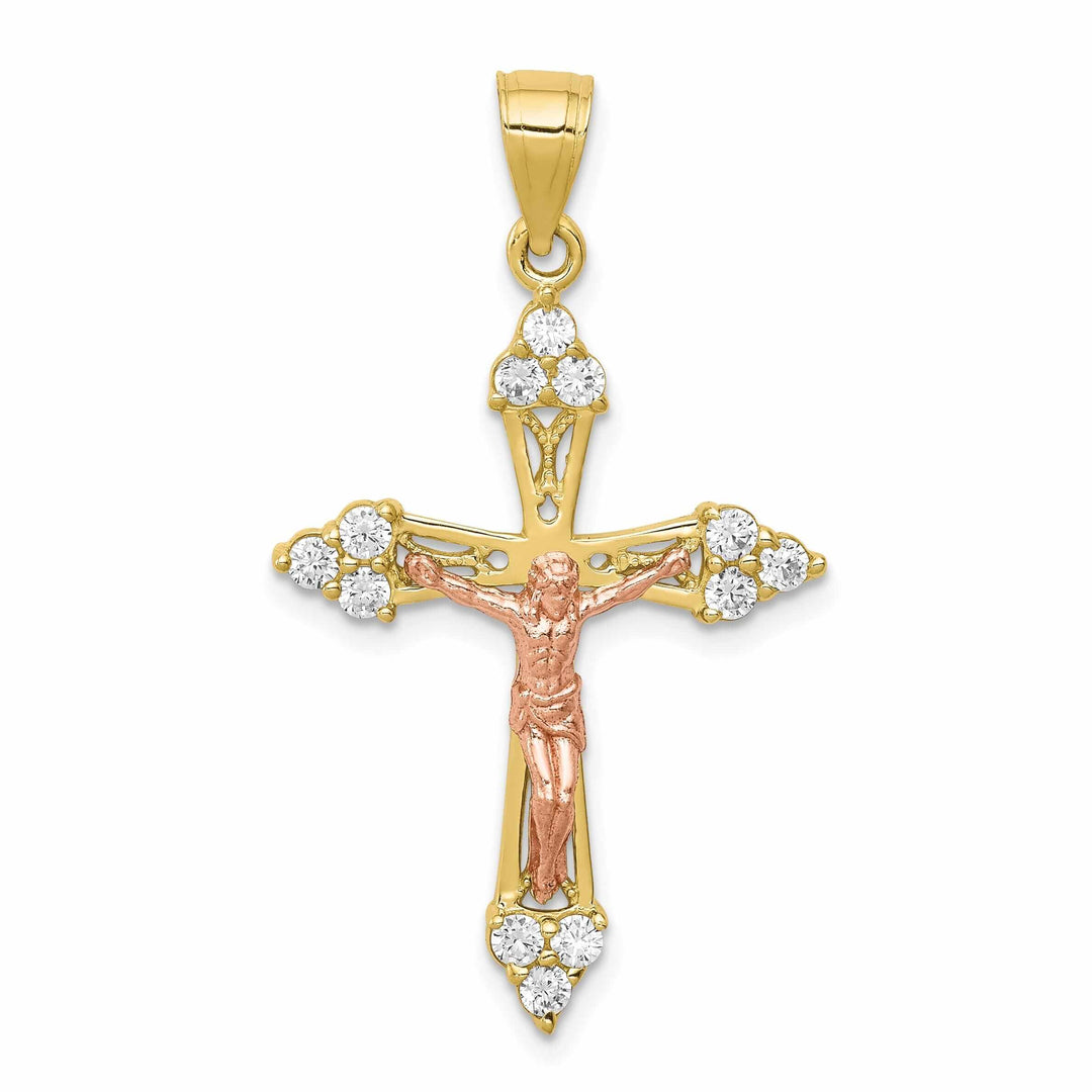 10k Two-tone Gold Cubic Zirconia Crucifix Pendant
