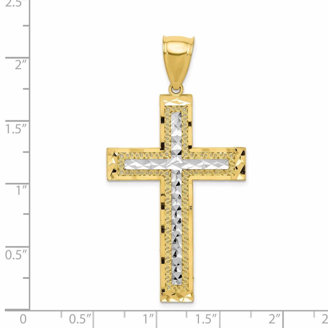 10k Yellow Gold Rhodium Textured Cross Pendant