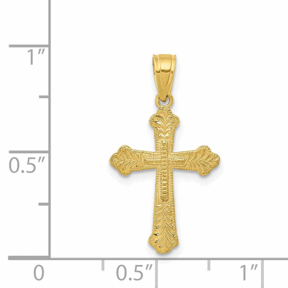 10k Yellow Gold Budded Cross Pendant Polished