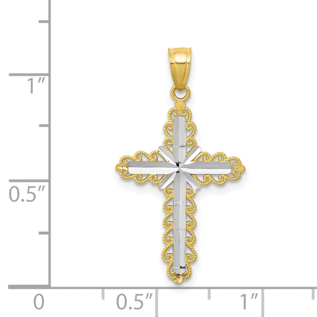 Yellow Gold With Rhodium Polished Cross Pendant