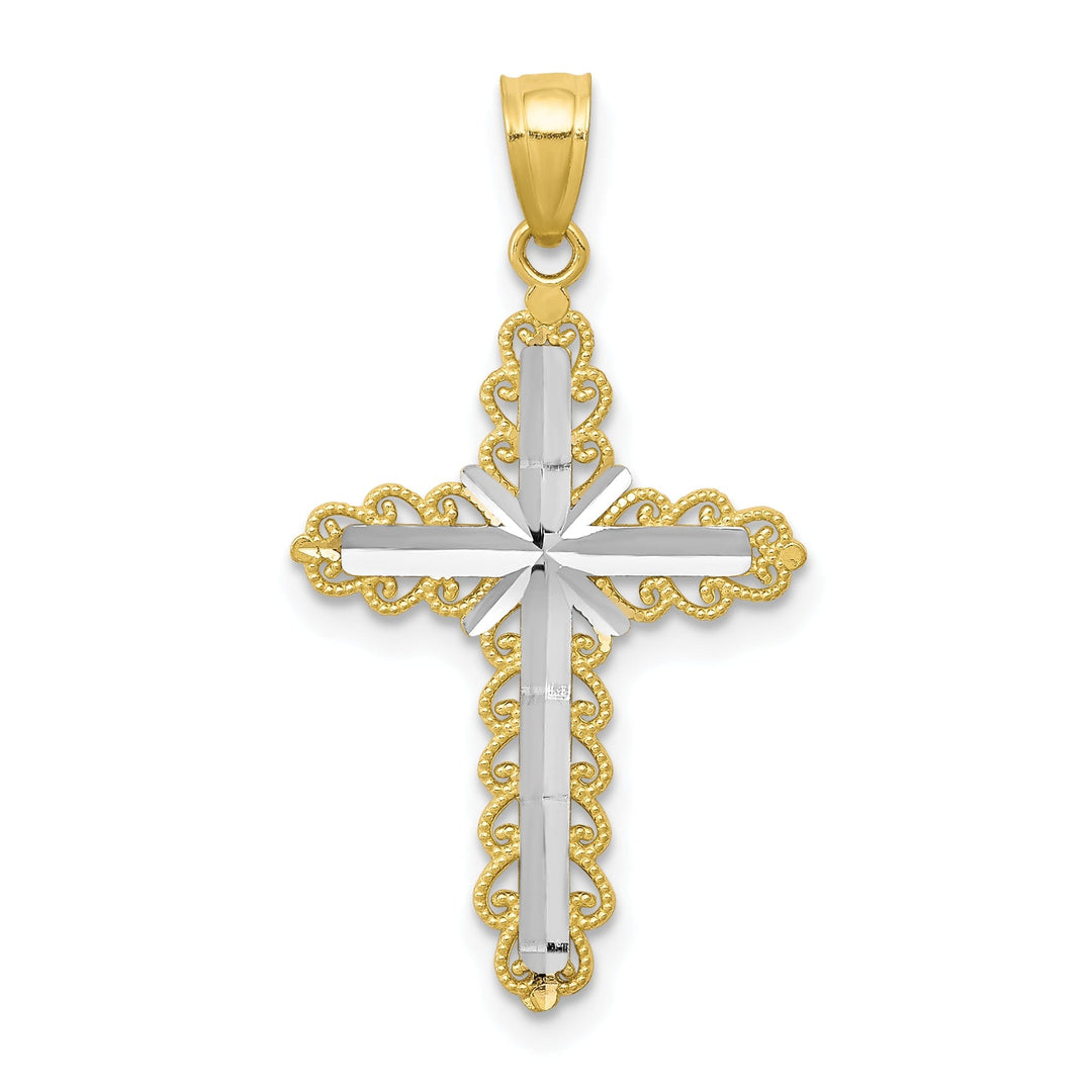 Yellow Gold With Rhodium Polished Cross Pendant