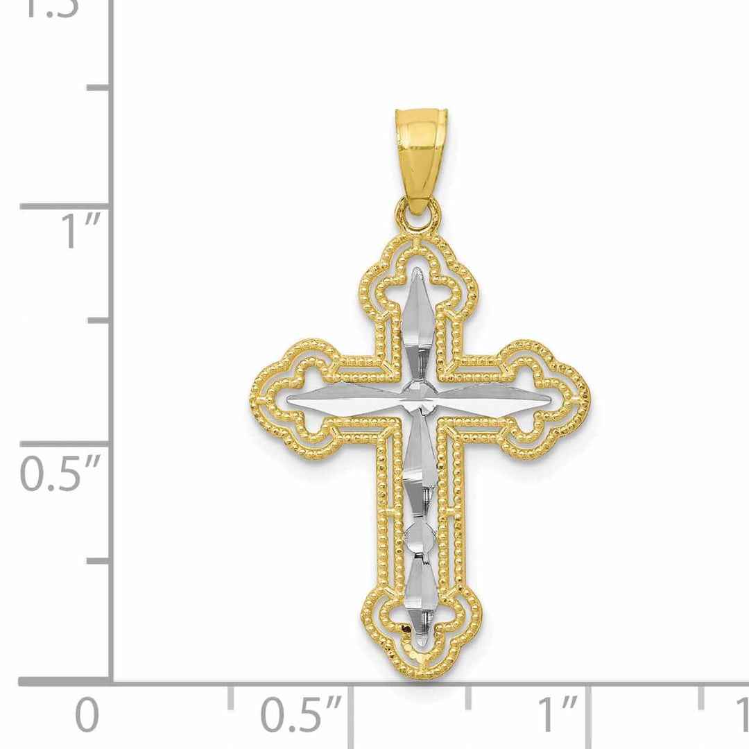 10k Yellow Gold Rhodium Polished Cross Pendant