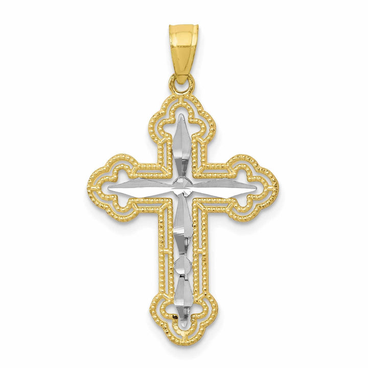 10k Yellow Gold Rhodium Polished Cross Pendant