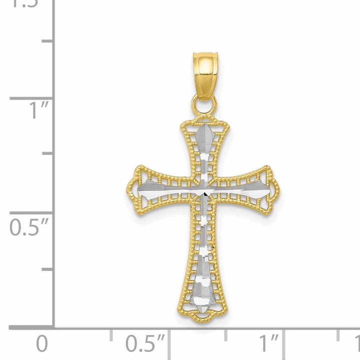 10k Yellow Gold With Rhodium Cross Pendant