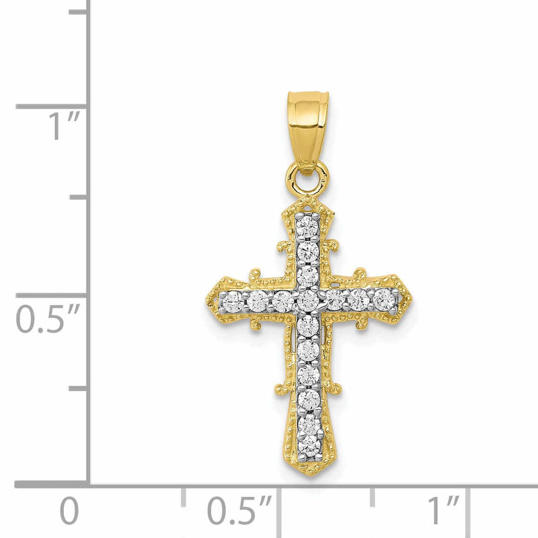 10k Yellow Gold C.Z Cross Pendant Textured