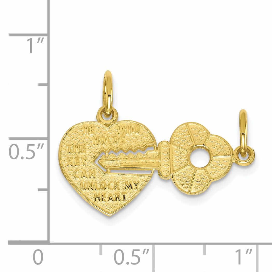 10k Yellow Gold Polished Heart and Key Pendant