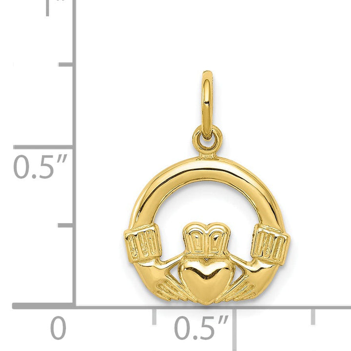 Solid 10k Yellow Gold Polished Claddagh Charm Pendant