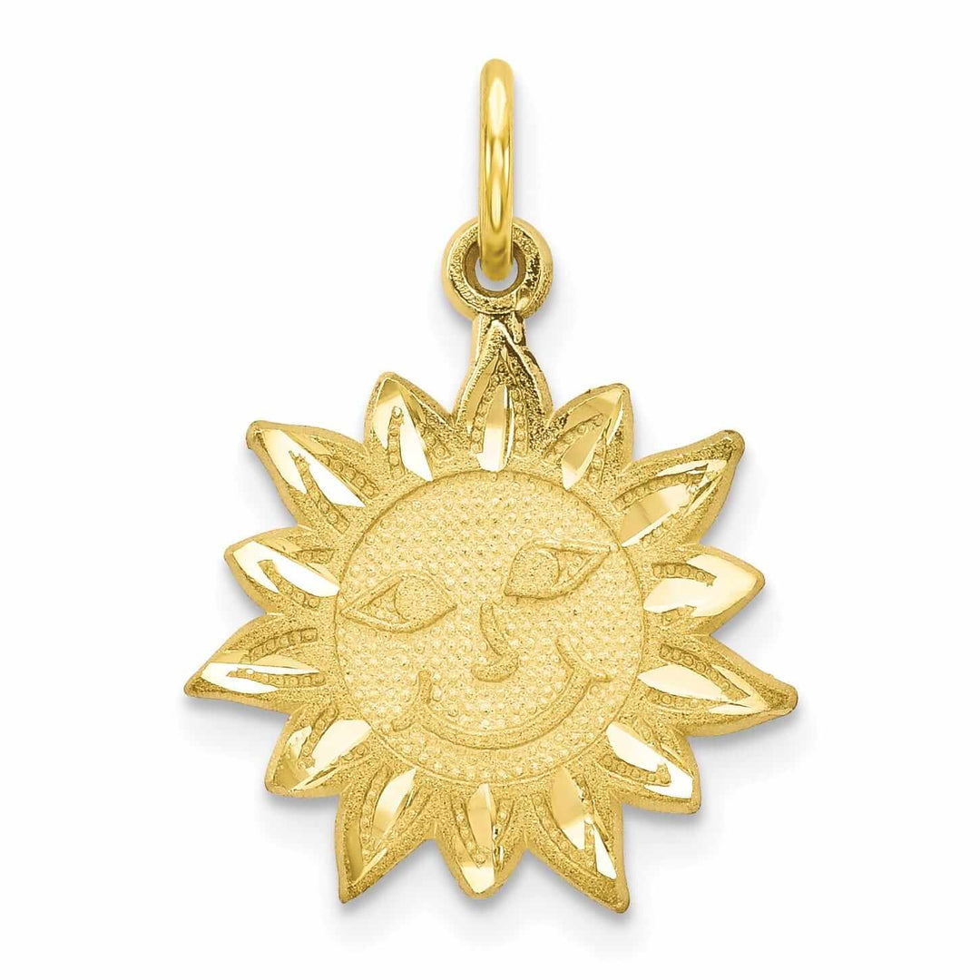 10k Yellow Gold Diamond Cut Finish Sun Pendant