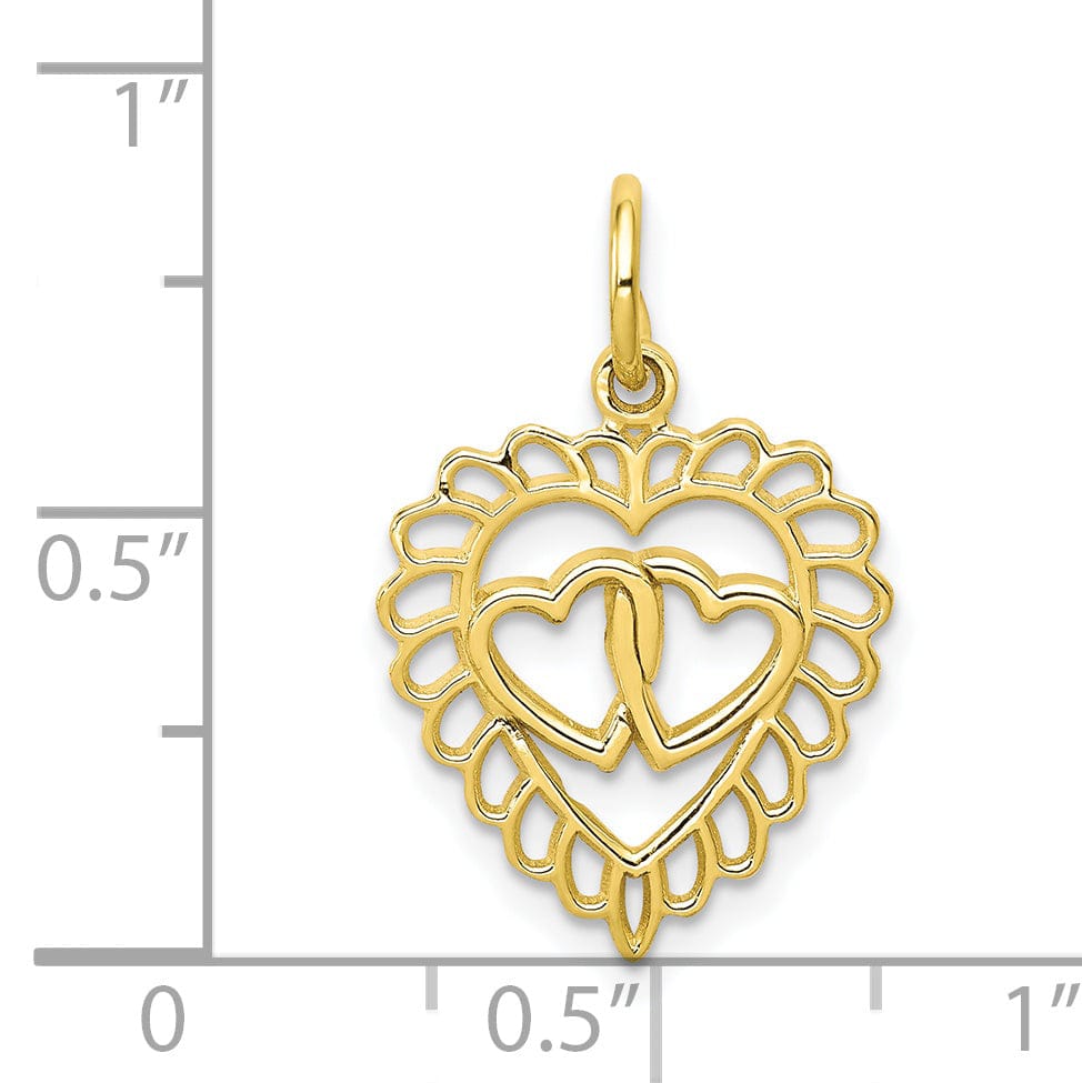 Solid 10k Yellow Gold Heart with Hearts Pendant
