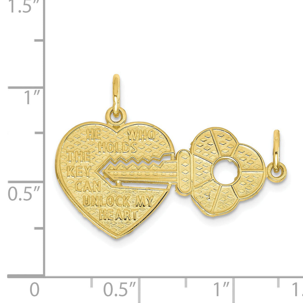 Solid 10k Yellow Gold Heart and Key Pendant