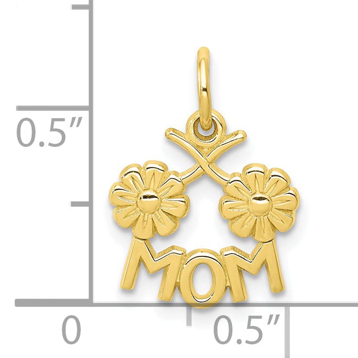 Solid 10k Yellow Gold Flowers Mom Charm Pendant